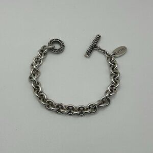 Lois Hill Vintage Chain Link Bracelet Indonesian 925 Sterling Silver Granulated